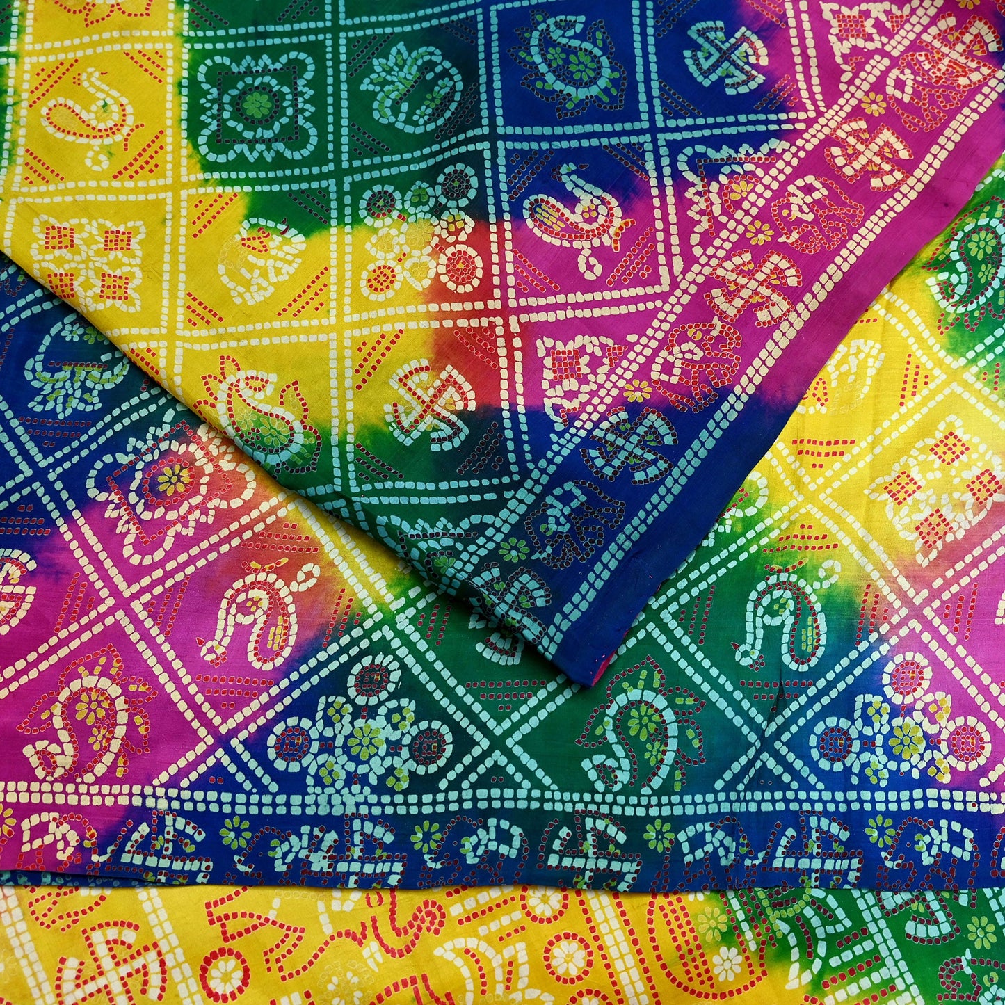 Indian Vintage Sari Multi Pure Silk Bandhani Tie Dye Printed Sarees Craft Fabric 6yd Sewing Traditional Culture Sari Ethnic Dress making