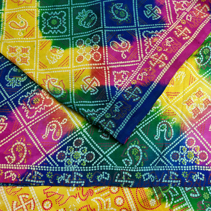 Indian Vintage Sari Multi Pure Silk Bandhani Tie Dye Printed Sarees Craft Fabric 6yd Sewing Traditional Culture Sari Ethnic Dress making