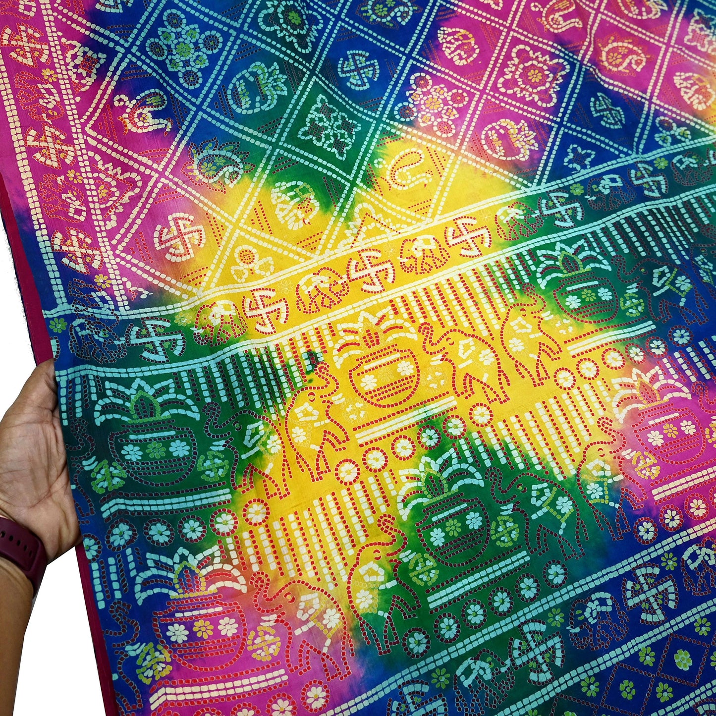 Indian Vintage Sari Multi Pure Silk Bandhani Tie Dye Printed Sarees Craft Fabric 6yd Sewing Traditional Culture Sari Ethnic Dress making