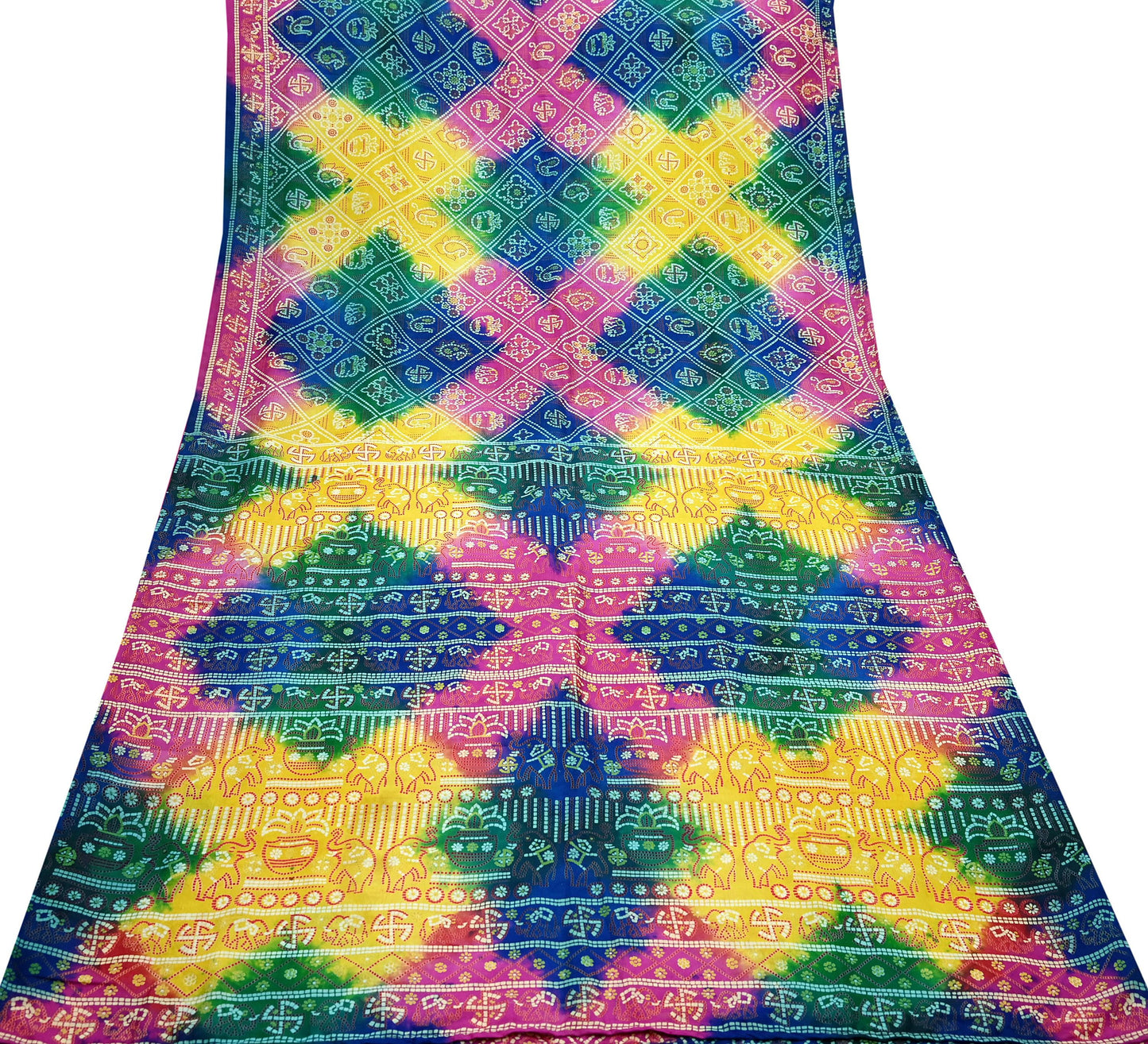 Indian Vintage Sari Multi Pure Silk Bandhani Tie Dye Printed Sarees Craft Fabric 6yd Sewing Traditional Culture Sari Ethnic Dress making
