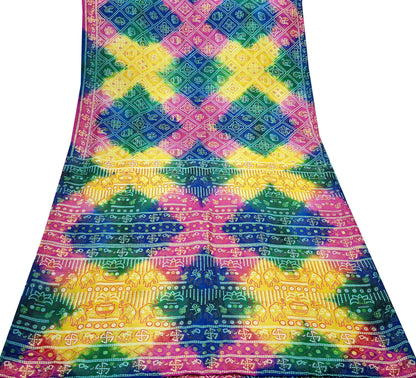 Indian Vintage Sari Multi Pure Silk Bandhani Tie Dye Printed Sarees Craft Fabric 6yd Sewing Traditional Culture Sari Ethnic Dress making