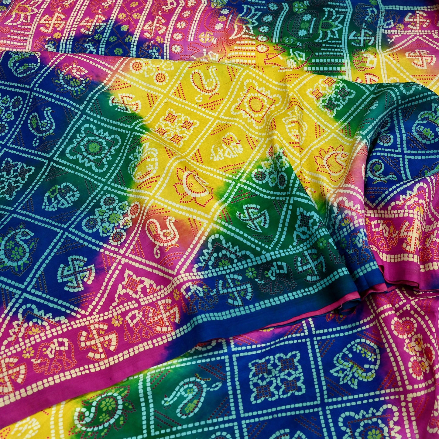 Indian Vintage Sari Multi Pure Silk Bandhani Tie Dye Printed Sarees Craft Fabric 6yd Sewing Traditional Culture Sari Ethnic Dress making