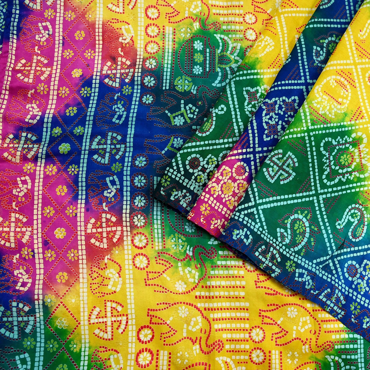 Indian Vintage Sari Multi Pure Silk Bandhani Tie Dye Printed Sarees Craft Fabric 6yd Sewing Traditional Culture Sari Ethnic Dress making