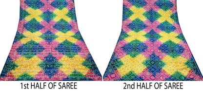 Indian Vintage Sari Multi Pure Silk Bandhani Tie Dye Printed Sarees Craft Fabric 6yd Sewing Traditional Culture Sari Ethnic Dress making
