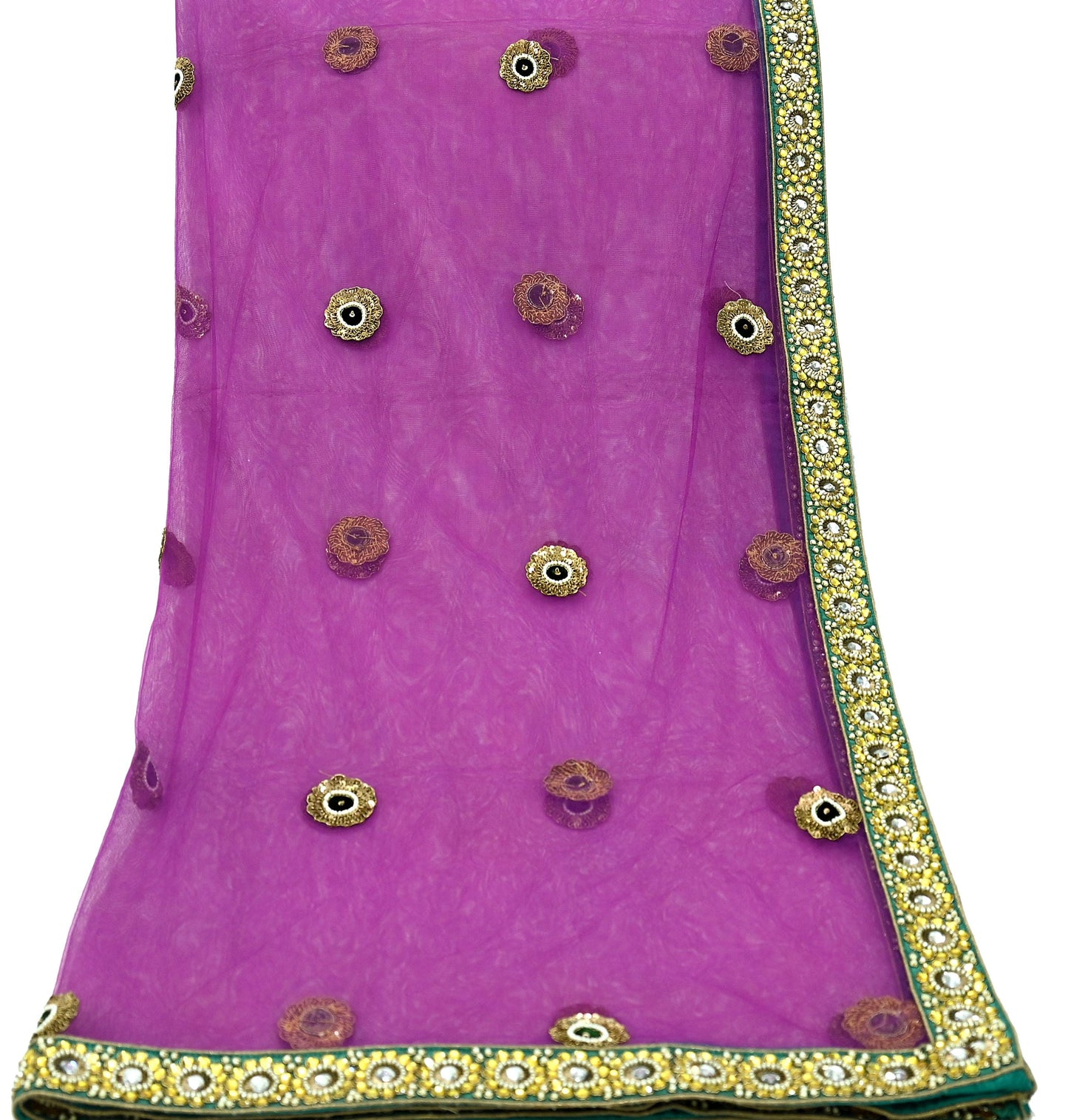 Indian Vintage Heavy Wedding Purple Dupatta Net Mesh Long Stole Hand Embroidered Scarves Golden Zardozi Dabka Zari Stole