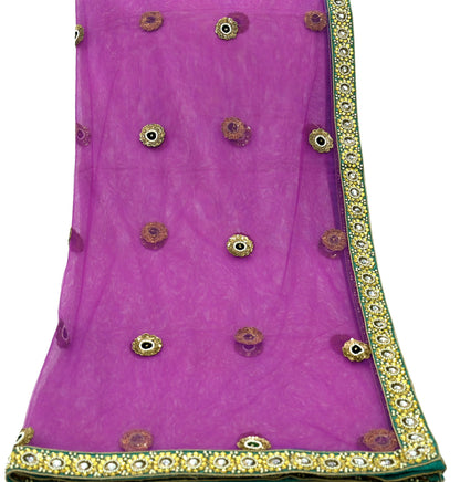 Indian Vintage Heavy Wedding Purple Dupatta Net Mesh Long Stole Hand Embroidered Scarves Golden Zardozi Dabka Zari Stole