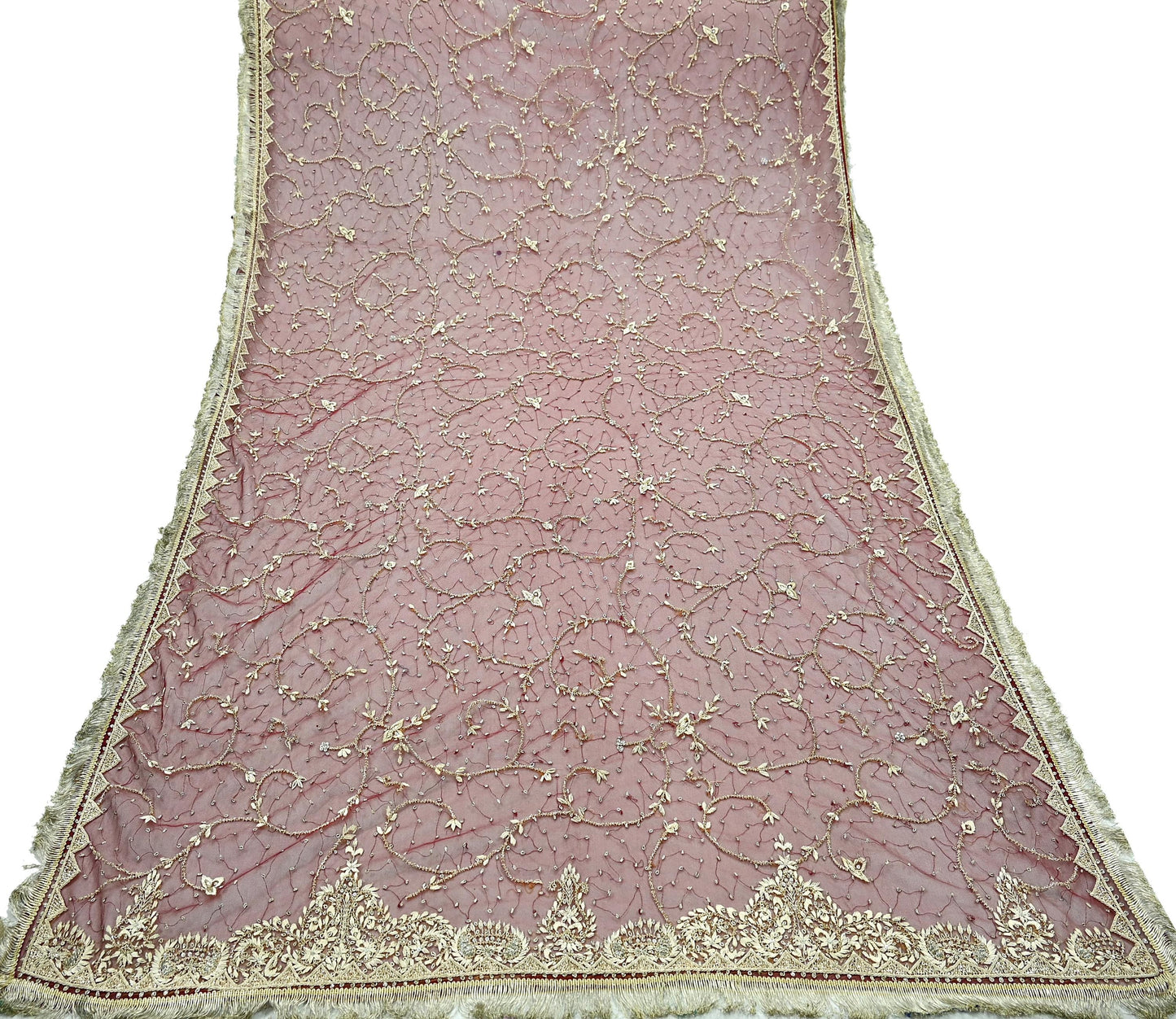 Indian Vintage Heavy Wedding Maroon Dupatta Net Mesh Long Stole Hand Embroidered Scarves Golden Zardozi Zari Sequins Dridal Veil Hijab
