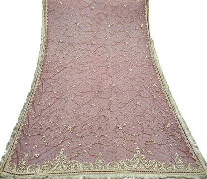 Indian Vintage Heavy Wedding Maroon Dupatta Net Mesh Long Stole Hand Embroidered Scarves Golden Zardozi Zari Sequins Dridal Veil Hijab