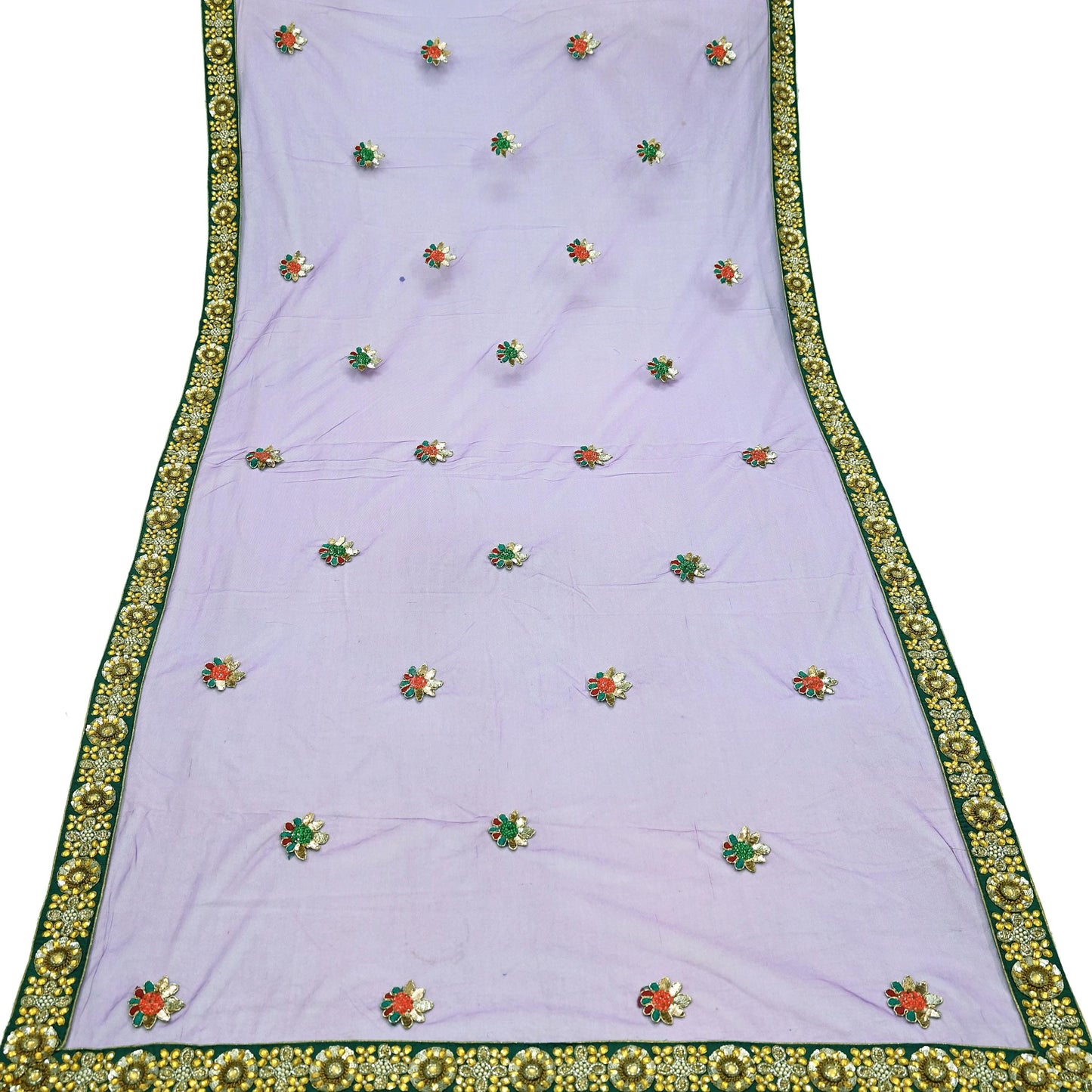 Indian Vintage Heavy Wedding Purple Dupatta Net Mesh Long Stole Hand Embroidered Scarves Golden Zardozi Dabka Zari Stole