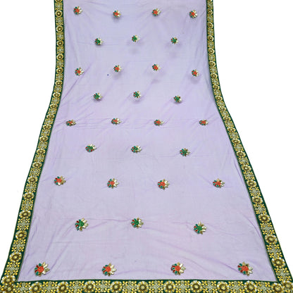 Indian Vintage Heavy Wedding Purple Dupatta Net Mesh Long Stole Hand Embroidered Scarves Golden Zardozi Dabka Zari Stole