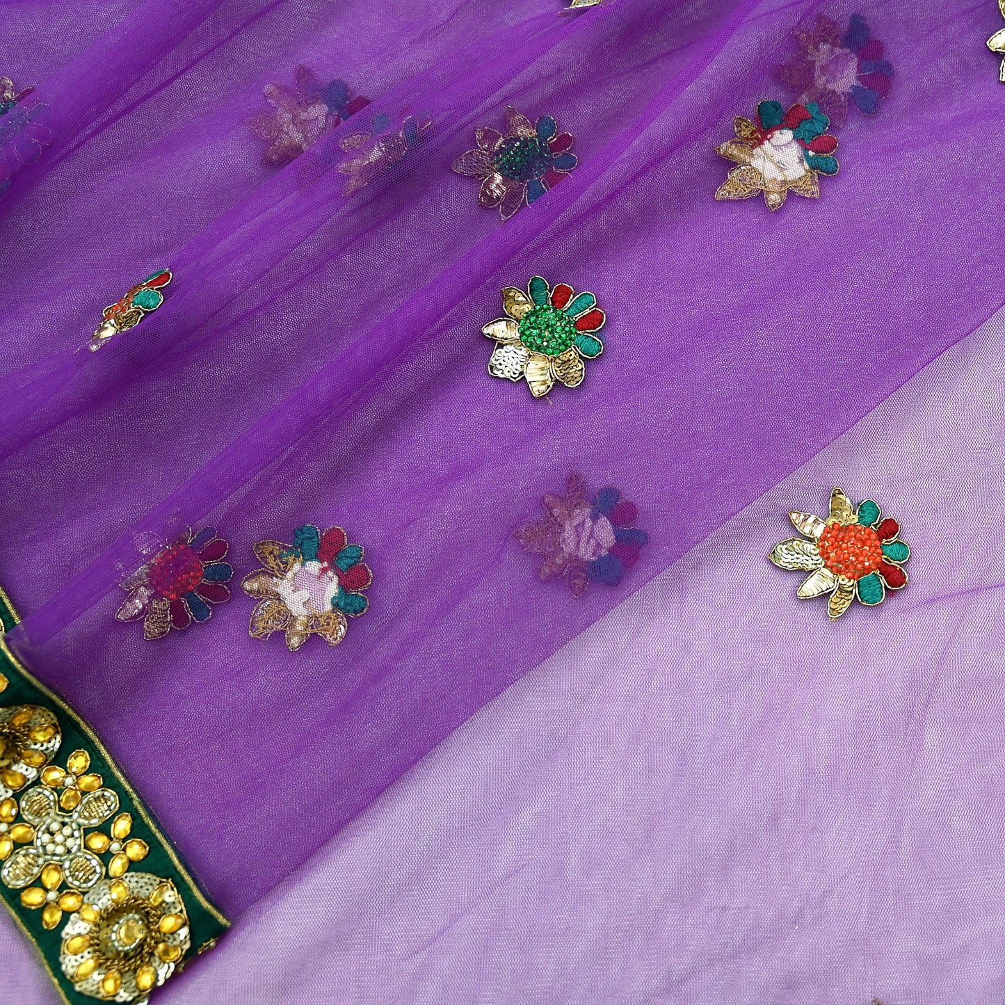 Indian Vintage Heavy Wedding Purple Dupatta Net Mesh Long Stole Hand Embroidered Scarves Golden Zardozi Dabka Zari Stole