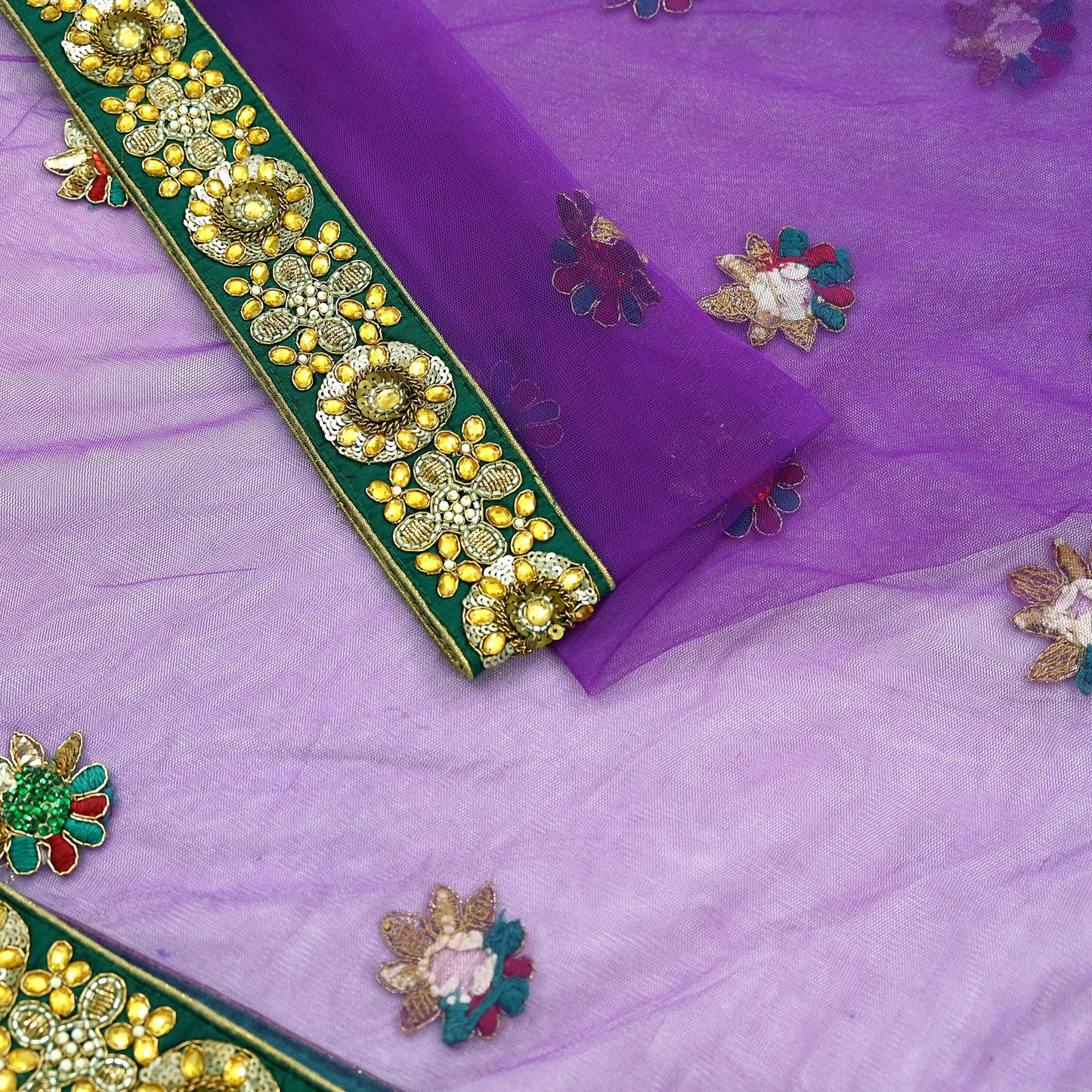 Indian Vintage Heavy Wedding Purple Dupatta Net Mesh Long Stole Hand Embroidered Scarves Golden Zardozi Dabka Zari Stole