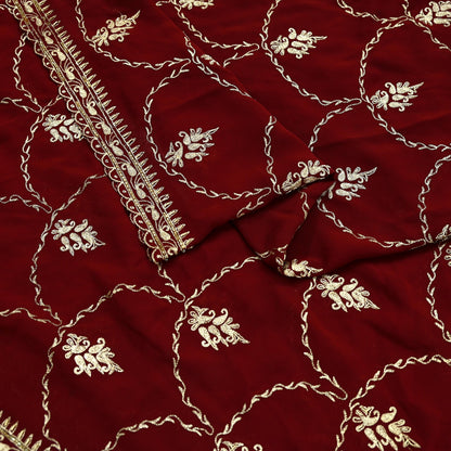 Indian Vintage Heavy Wedding Maroon Dupatta Georgette Long Stole Hand Embroidered Scarves Golden Zardozi Zari Stole Paisley