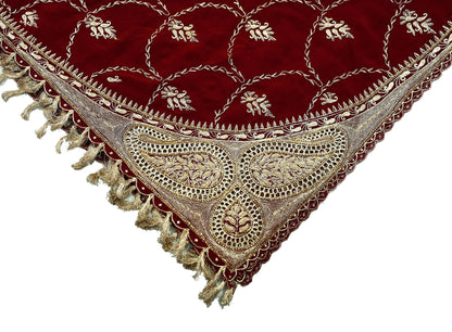 Indian Vintage Heavy Wedding Maroon Dupatta Georgette Long Stole Hand Embroidered Scarves Golden Zardozi Zari Stole Paisley