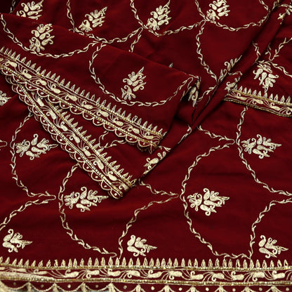 Indian Vintage Heavy Wedding Maroon Dupatta Georgette Long Stole Hand Embroidered Scarves Golden Zardozi Zari Stole Paisley