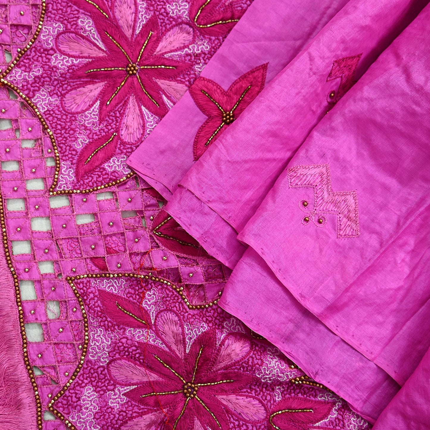 Indian Vintage Heavy Wedding Pink Dupatta Pure Silk Long Stole Hand Embroidered Scarves Zari Stole Fringes