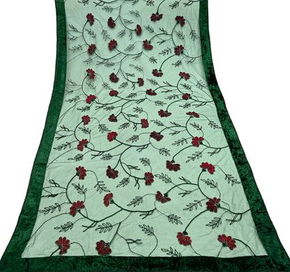 Indian Vintage Heavy Green Dupatta Net Mesh Long Stole Hand Embroidered Scarves Glass Beaded Sequins Hijab Veil wrap Boho