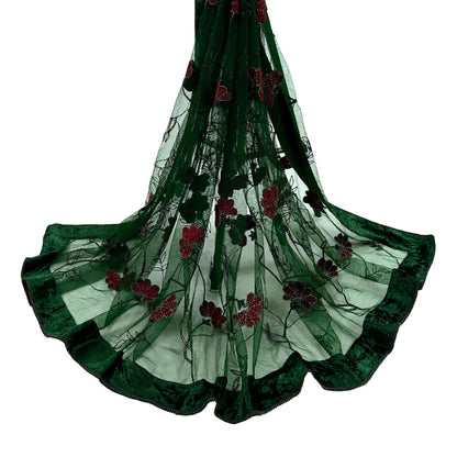 Indian Vintage Heavy Green Dupatta Net Mesh Long Stole Hand Embroidered Scarves Glass Beaded Sequins Hijab Veil wrap Boho