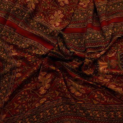 Indian Vintage Maroon Dupatta Long Stole Pure Crepe silk Printed Dupatta Veil Scarves soft Boho Wrap Dressmaking Paisley