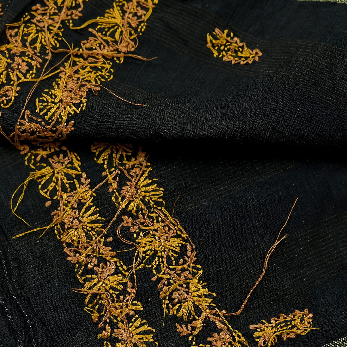 Indian Vintage Dupatta Black Long Stole Pure Chanderi silk Handmade Chikankari Scarves Veil Scarf Wrap Floral Design
