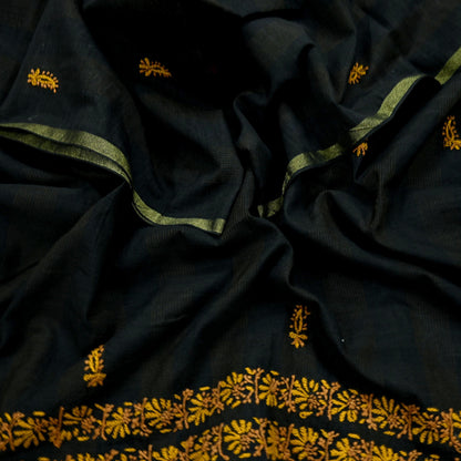 Indian Vintage Dupatta Black Long Stole Pure Chanderi silk Handmade Chikankari Scarves Veil Scarf Wrap Floral Design