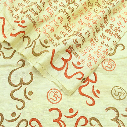 Indian Vintage Ivory Dupatta Long Stole 100% Pure Khadi Silk Hand Woven/ Painted Indian Scarves Veil Scarf Wrap Hippie Fringes