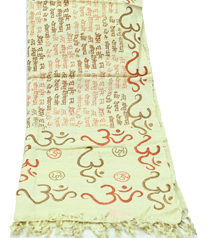 Indian Vintage Ivory Dupatta Long Stole 100% Pure Khadi Silk Hand Woven/ Painted Indian Scarves Veil Scarf Wrap Hippie Fringes