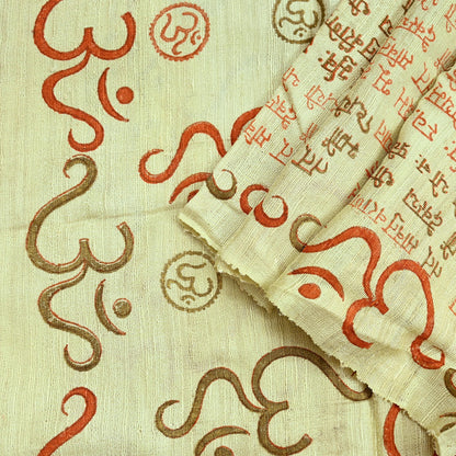 Indian Vintage Ivory Dupatta Long Stole 100% Pure Khadi Silk Hand Woven/ Painted Indian Scarves Veil Scarf Wrap Hippie Fringes