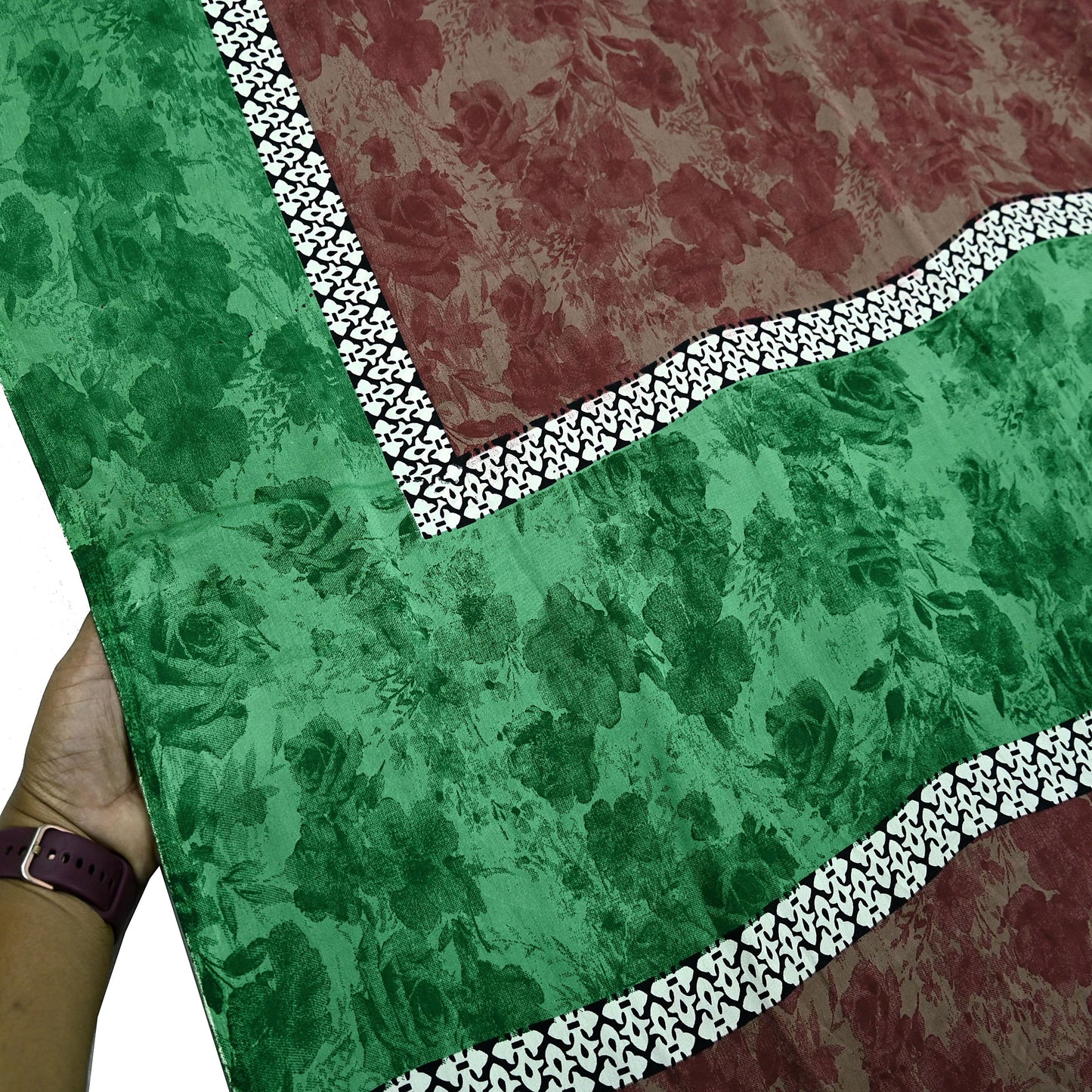 Indian Vintage Saree Green & Brown Satin Printed Sari 6yd Sewing Floral Soft Craft Fabric Dressmaking For Crafting Quilting Upcycle
