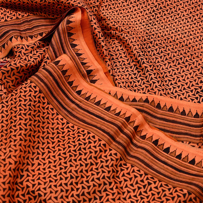 Indian Vintage Sari Orange & Red Pure Silk Printed Saree Craft Fabric 5yd Sewing DressMaking Soft Wrap Floral Crafting Quilting Upcycle