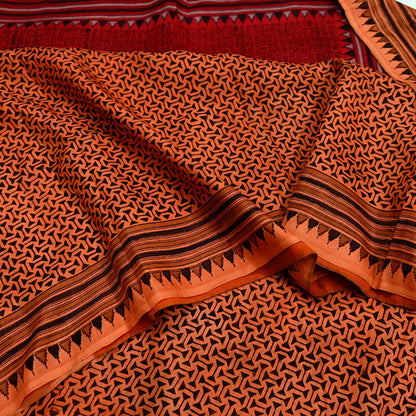 Indian Vintage Sari Orange & Red Pure Silk Printed Saree Craft Fabric 5yd Sewing DressMaking Soft Wrap Floral Crafting Quilting Upcycle