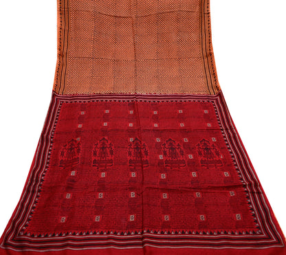 Indian Vintage Sari Orange & Red Pure Silk Printed Saree Craft Fabric 5yd Sewing DressMaking Soft Wrap Floral Crafting Quilting Upcycle