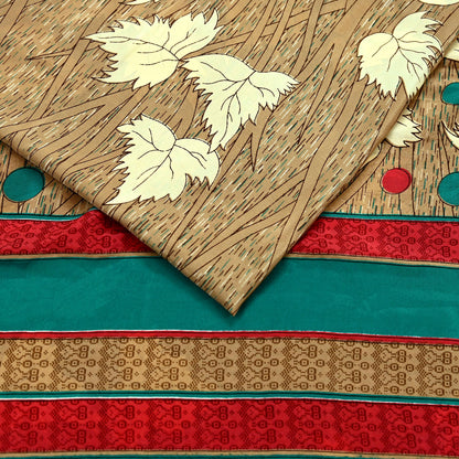 Indian Vintage Brown Moss Crepe Saree | Printed Floral Sari Fabric | 6 Yards | Soft Craft Fabric for Sewing, Dressmaking, Quilting,Upcycling