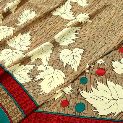 Indian Vintage Brown Moss Crepe Saree | Printed Floral Sari Fabric | 6 Yards | Soft Craft Fabric for Sewing, Dressmaking, Quilting,Upcycling