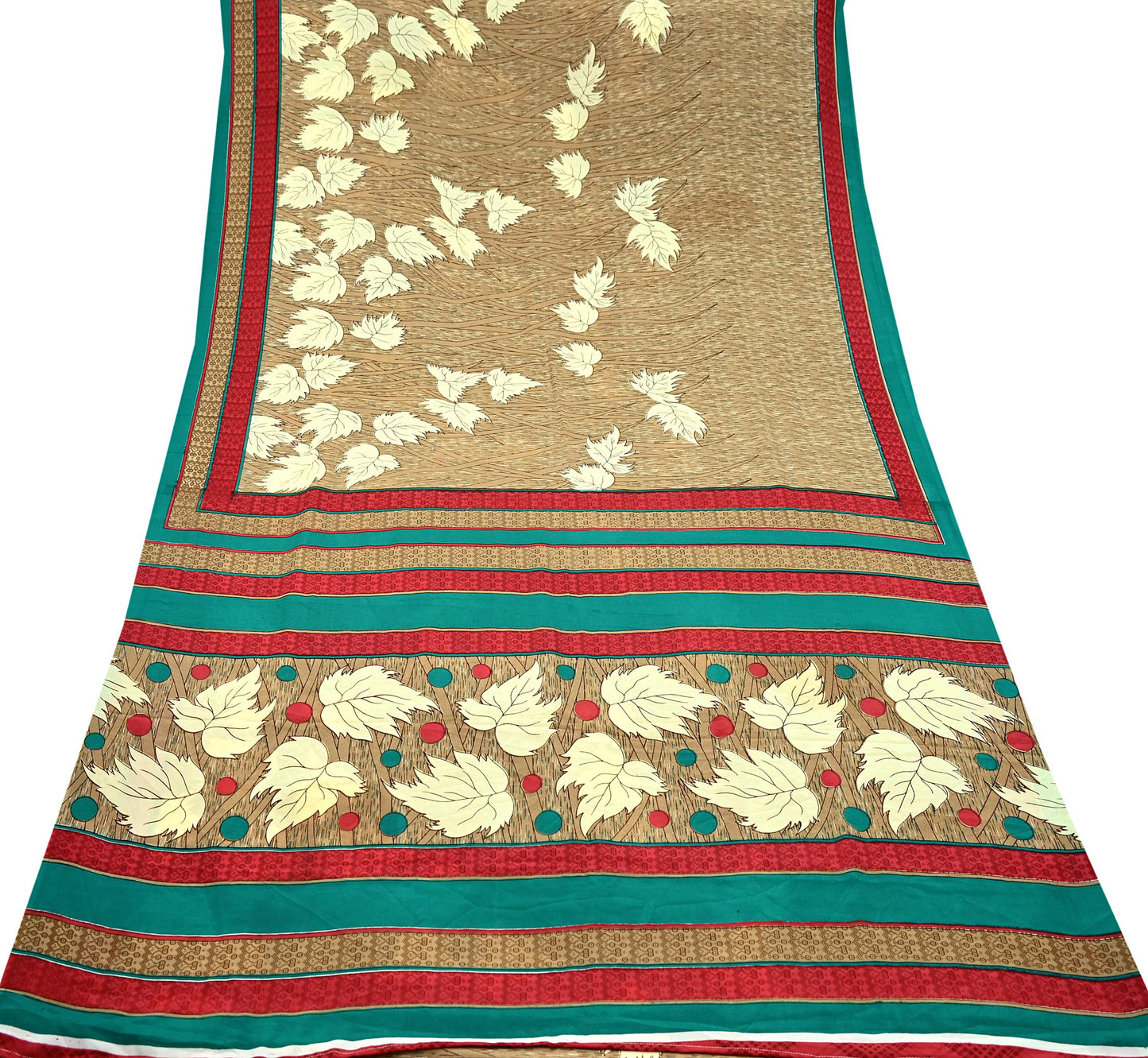 Indian Vintage Brown Moss Crepe Saree | Printed Floral Sari Fabric | 6 Yards | Soft Craft Fabric for Sewing, Dressmaking, Quilting,Upcycling