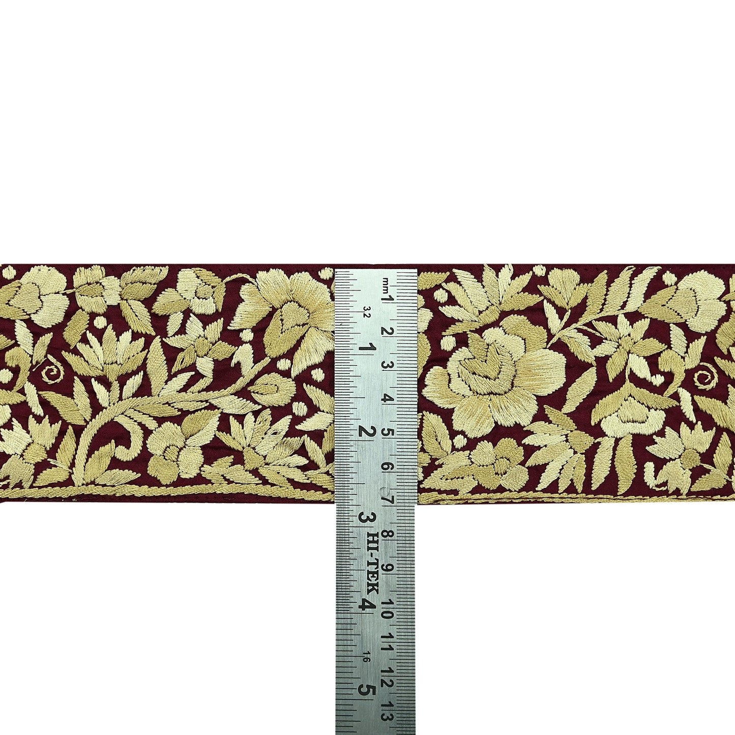 Indian Antique Vintage Real Parsi Gara Border Maroon Hand Embroidered Craft Trim Lace Sewing Sarees Ribbon Recycled 1yard Pure Silk