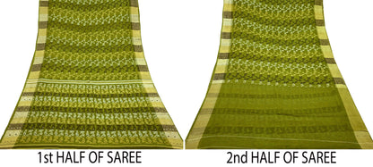 Indian Vintage Sarees Green Pure Cotton Hand Woven Jamdani Sari 5yd Ethnic Floral Craft Fabric Dress making Upcycle Crafting Quilting