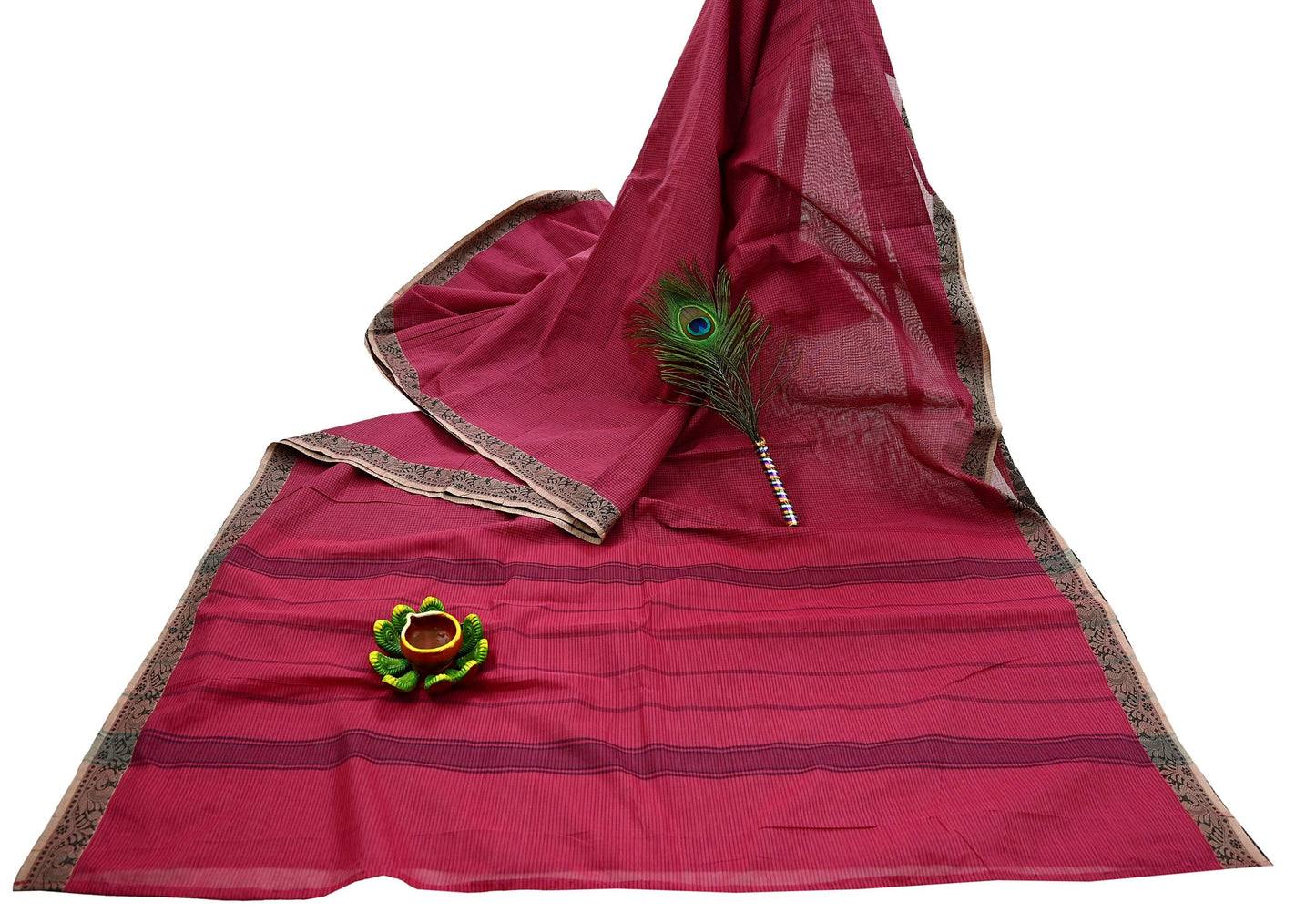 Indian Vintage Sari Pink Pure Cotton Hand Woven Sarees Craft Fabric 5yd Ethnic Paisley Crafting Upcycle Quilting Dress Making