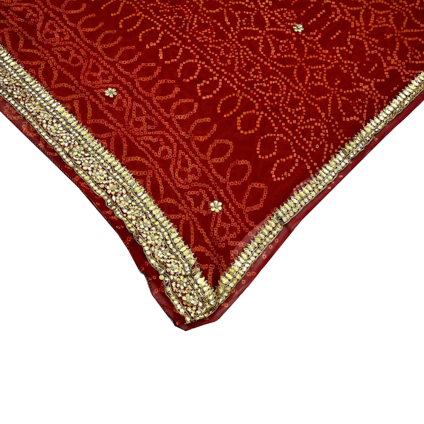 Indian Vintage Red Saree Pure Georgette Silk Hand Embroidered Bandhani Printed Sari Fabric 5yard Soft Zardozi Craft Fabric Soft Gota Patti
