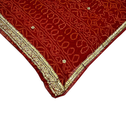 Indian Vintage Red Saree Pure Georgette Silk Hand Embroidered Bandhani Printed Sari Fabric 5yard Soft Zardozi Craft Fabric Soft Gota Patti