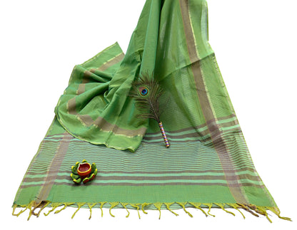 Indian Vintage Sari Green Pure Cotton Hand Woven Sarees Craft Fabric 5yd Ethnic Paisley Crafting Upcycle Quilting Dress Making Fringes