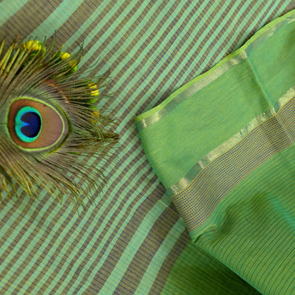Indian Vintage Sari Green Pure Cotton Hand Woven Sarees Craft Fabric 5yd Ethnic Paisley Crafting Upcycle Quilting Dress Making Fringes