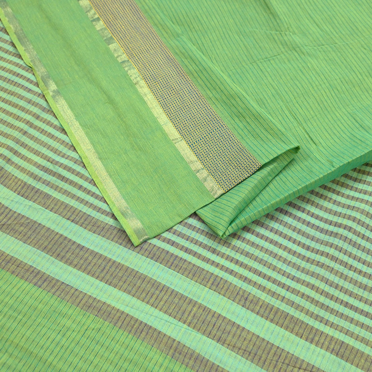 Indian Vintage Sari Green Pure Cotton Hand Woven Sarees Craft Fabric 5yd Ethnic Paisley Crafting Upcycle Quilting Dress Making Fringes