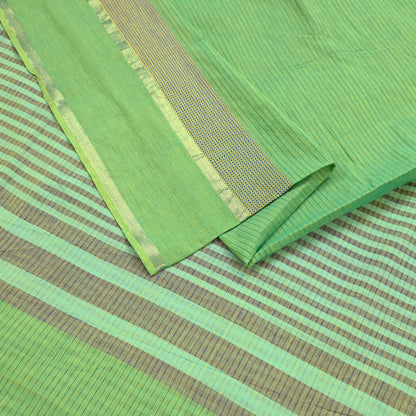 Indian Vintage Sari Green Pure Cotton Hand Woven Sarees Craft Fabric 5yd Ethnic Paisley Crafting Upcycle Quilting Dress Making Fringes