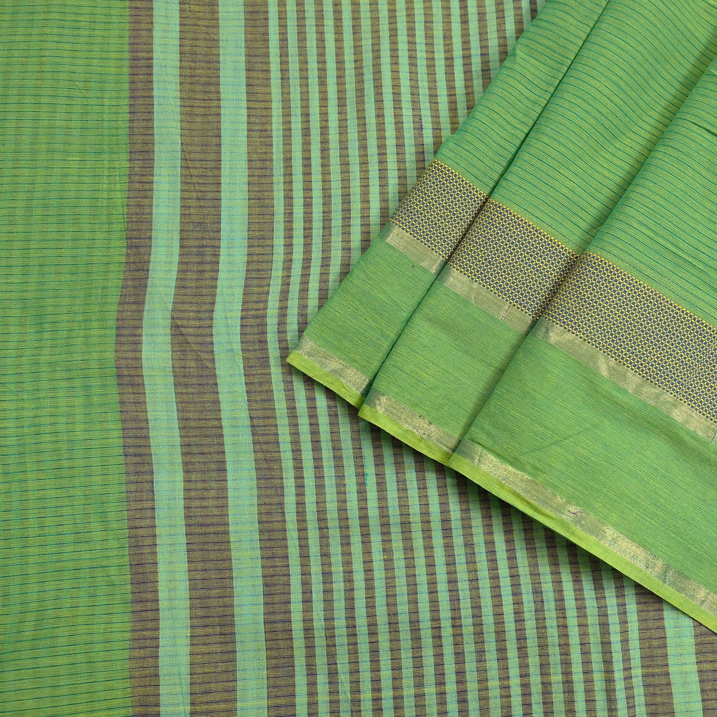 Indian Vintage Sari Green Pure Cotton Hand Woven Sarees Craft Fabric 5yd Ethnic Paisley Crafting Upcycle Quilting Dress Making Fringes