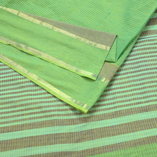 Indian Vintage Sari Green Pure Cotton Hand Woven Sarees Craft Fabric 5yd Ethnic Paisley Crafting Upcycle Quilting Dress Making Fringes