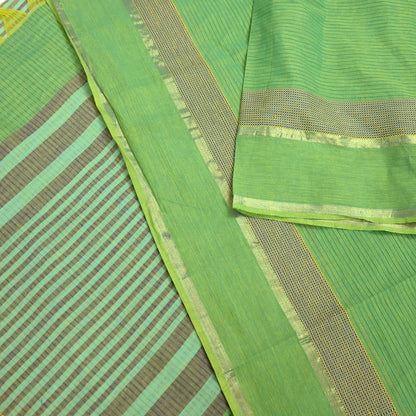 Indian Vintage Sari Green Pure Cotton Hand Woven Sarees Craft Fabric 5yd Ethnic Paisley Crafting Upcycle Quilting Dress Making Fringes