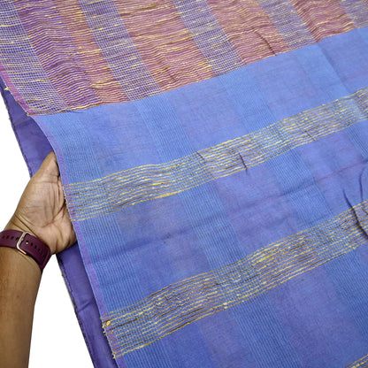 Indian Vintage Sari Blue & Purple Organza Cotton Hand Woven Sarees Craft Fabric 5yd Ethnic Crafting Upcycle Quilting Dress Making