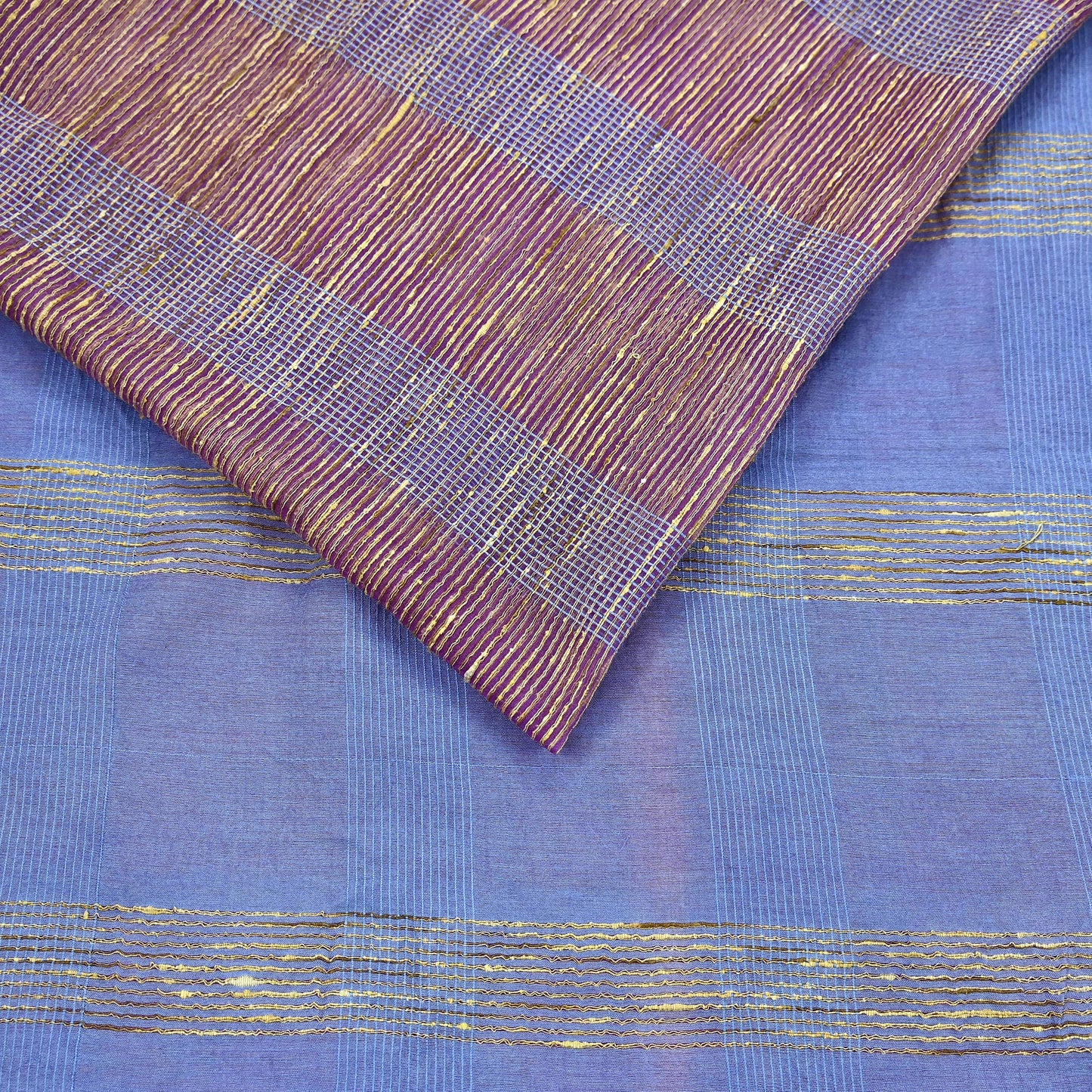Indian Vintage Sari Blue & Purple Organza Cotton Hand Woven Sarees Craft Fabric 5yd Ethnic Crafting Upcycle Quilting Dress Making