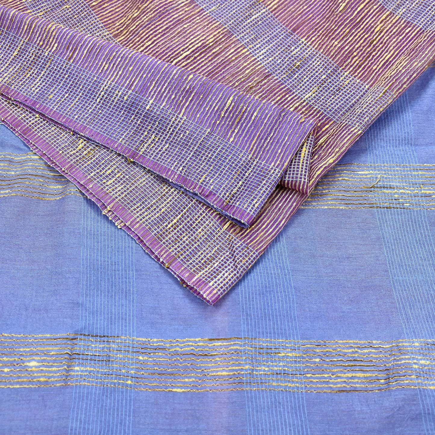 Indian Vintage Sari Blue & Purple Organza Cotton Hand Woven Sarees Craft Fabric 5yd Ethnic Crafting Upcycle Quilting Dress Making